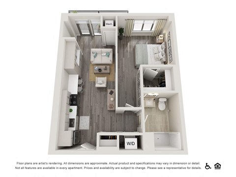 Floor plan for 1 bed, 1 bath, 644 sqft